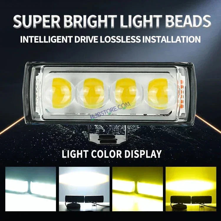 HJG 4 LED Light Bar with Red Blue Flash Strobe Fog Light for Bikes and Cars High Power, Heavy clamp and Strong aluminum. (4 LED Fog Light Bar Single) White/Yellow, Red Blue Strobe Flash, Pack of 1 - Biker.Store - www.biker.store