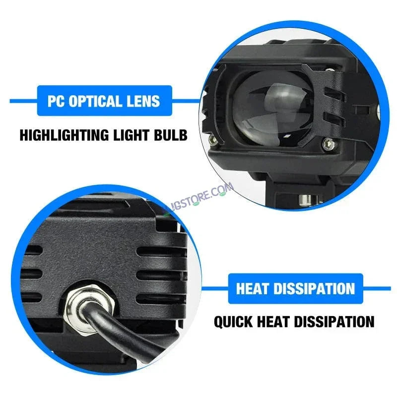 HJG M1 LED Projector Foglight 120W with Wide Spread Red DRL/White/Yellow/Warm White Light 120W 2pc Foglight Ultra Wide Dual Intensity LED Driving Fog Lights 3000K/4300K/6500K Universal For All Cars & Bikes LIU HJG M1 Single Projector Foglight, Pack of 2 - Biker.Store - www.biker.store