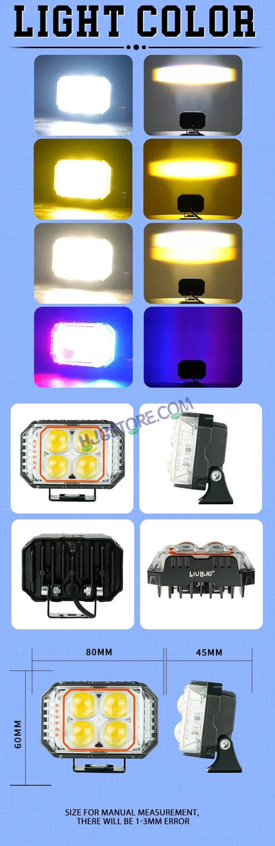 HJG New 4x4 Projector Lens 2pc Foglight with Red Blue Flash 4 LED Projector Fog Quad 4x4 Lens 80W with Red DRL Foglight Ultra Wide Dual Intensity LED Fog Lights White/Yellow/Red Blue Flash (80W) Universal For All Cars & Bikes LIU HJG Projector 4x4 Fog - Biker.Store - www.biker.store