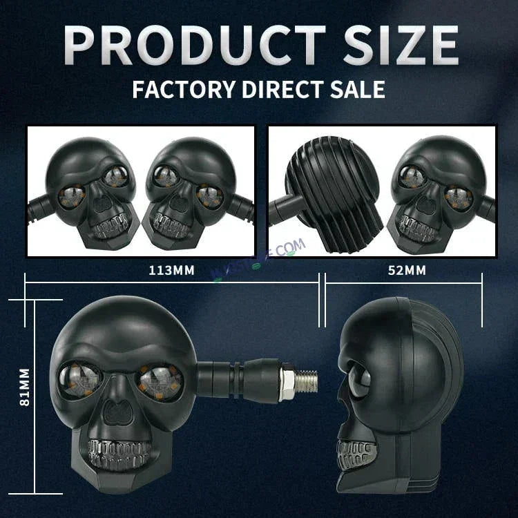 HJG Skull Indicator Skull Shape Turn Signal Lights Indicator Universal for All Bikes Models Turn Signal Lights Motorcycle Set of 2 HJG Skull Indicator - Biker.Store - www.biker.store