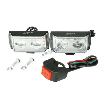 HJG 2 LED with Red Blue Flash Strobe 2pc LIU HJG Fog Light with Switch Combo for Bikes and Cars High Power, Heavy clamp and Strong aluminum. (2 LED Fog) White/Yellow Projector, Red Blue Strobe Flash - Biker.Store - www.biker.store