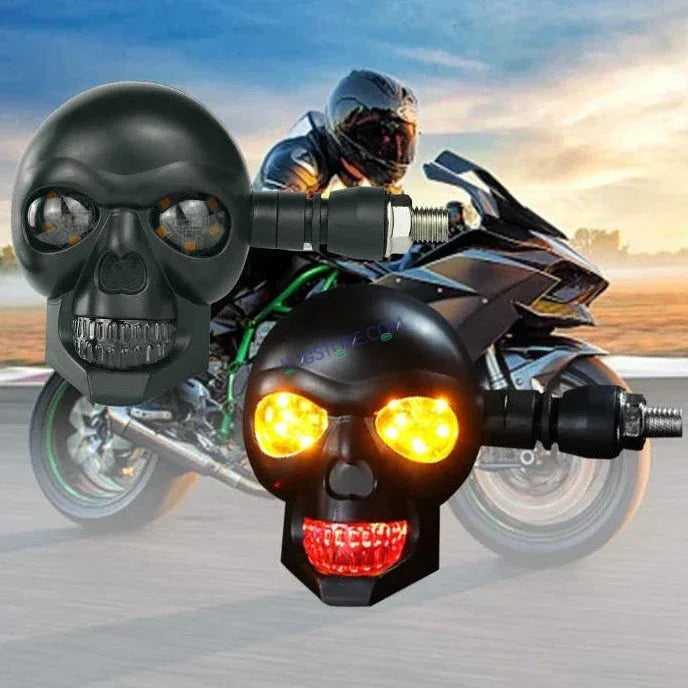 HJG Skull Indicator Skull Shape Turn Signal Lights Indicator Universal for All Bikes Models Turn Signal Lights Motorcycle Set of 2 HJG Skull Indicator - Biker.Store - www.biker.store