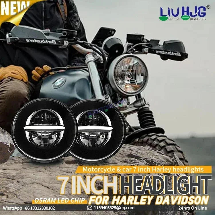 HJG 7 Inch Minus Thar Royal Enfield LED Headlight Assembly Halo Lights Dual Color Yellow White 7 Inch Round Motorcycle Lights For Jeeps Universal Car Compatible with Royal Enfield, Jeep, Thar Minus Thar - Biker.Store - www.biker.store