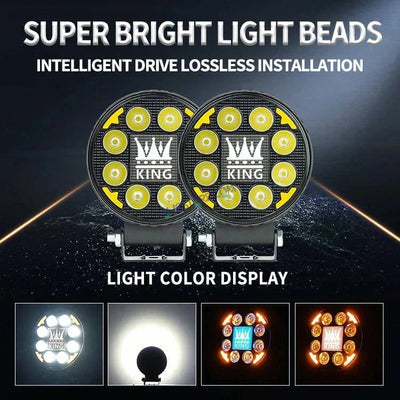 HJG 8 LED New Model KING Fog Light 60W LIU HJG Round Fog Light with DRL For Universal For Bike Universal For Car (Set of 2) 60W HJG KING Round Foglight with Red DRL, Flash Mode - Biker.Store - www.biker.store