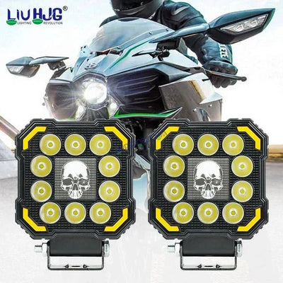 HJG 11 LED New Model Skull 60W LIU HJG Square Fog Light with DRL For Universal For Bike Universal For Car (Set of 2) 60W HJG - Biker.Store - www.biker.store