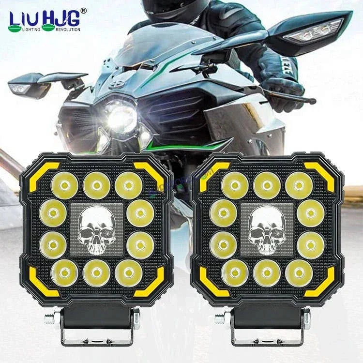 HJG 11 LED New Model Skull 60W LIU HJG Square Fog Light with DRL For Universal For Bike Universal For Car (Set of 2) 60W HJG - Biker.Store - www.biker.store