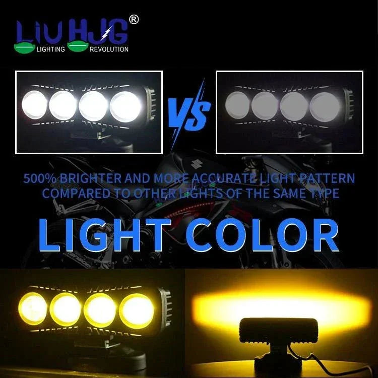 HJG 4 Lens CREE LED Foglight with Red DRL Rectangle 12v Modular Offroad Led Pods Laser Rgb Led Work Light, Set of 2 HJG Foglight - Biker.Store - www.biker.store