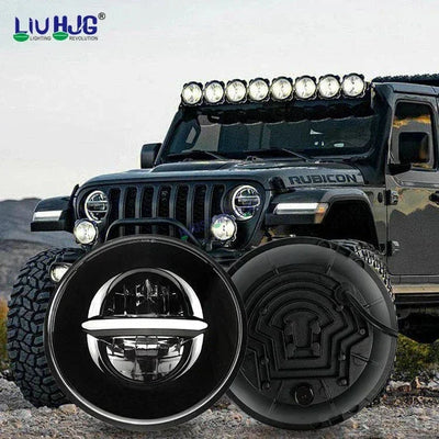 HJG 7 Inch Minus Thar Royal Enfield LED Headlight Assembly Halo Lights Dual Color Yellow White 7 Inch Round Motorcycle Lights For Jeeps Universal Car Compatible with Royal Enfield, Jeep, Thar Minus Thar - Biker.Store - www.biker.store