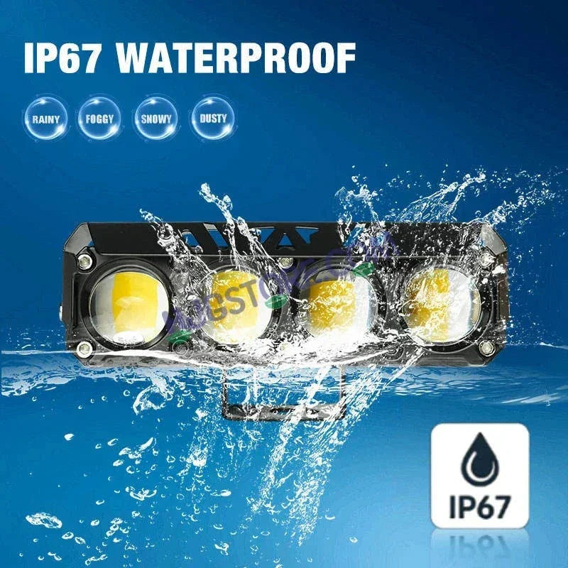 HJG 4 Lens Red Blue 50W Foglight with Red Blue Flash Mode 4 Lens Projector Foglight 50W Foglight Ultra Wide Dual Intensity LED Fog Lights White/Yellow/Warm White/Flash/Red Blue DRL Universal For All Cars & Bikes LIU HJG 4 Lens Red Blue 50W Foglight 1pc - Biker.Store - www.biker.store
