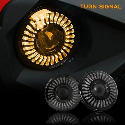 HJG 7 Inch White LED Headlight Chakra Headlight Assembly for Thar Royal Enfield | 75-120W CREE/Osram LED Chip Multi color Compatible with Royal Enfield, Jeep, Thar, Gypsy - Biker.Store - www.biker.store