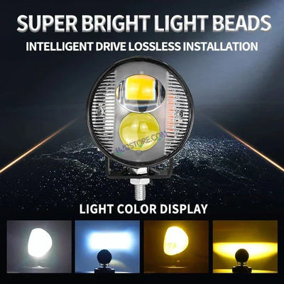 HJG 2 LED Round New with Red Blue Flash Strobe 1pc LIU HJG Fog Light for Bikes and Cars High Power, Heavy clamp and Strong aluminum. (2 LED Round Fog White/Yellow with Red/Blue Flash) White/Yellow Projector, Red Blue Strobe Flash, Pack of 1 - Biker.Store - www.biker.store
