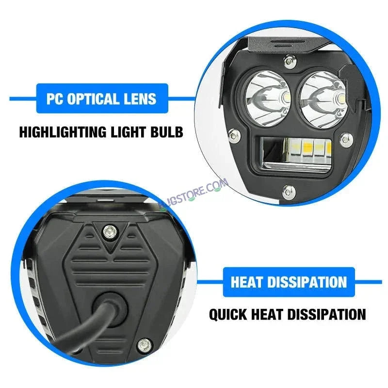 HJG 2 LED Robotic 140W Foglight with Spot and Wide Spread White/Yellow Light 140W Foglight Ultra Wide Dual Intensity LED Driving Fog Lights White/Yellow (2*70W = 140W Total) Universal For All Cars & Bikes LIU HJG Robotic 2 LED 140W Foglight White/Yellow - Biker.Store - www.biker.store
