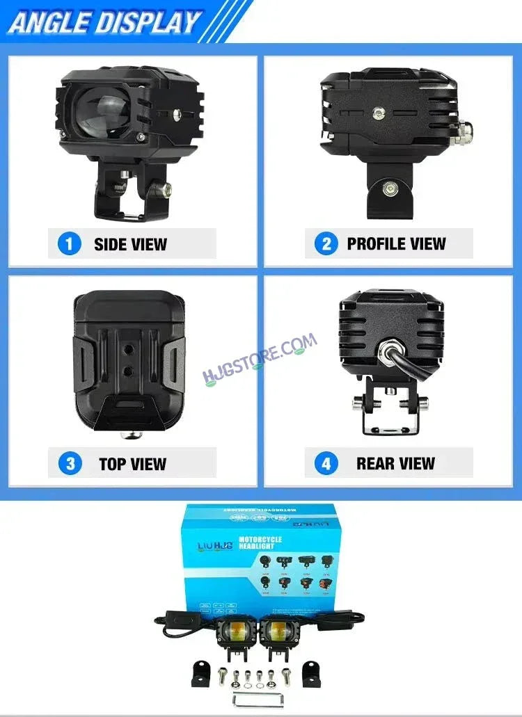 HJG M1 LED Projector Foglight 120W with Wide Spread Red DRL/White/Yellow/Warm White Light 120W 2pc Foglight Ultra Wide Dual Intensity LED Driving Fog Lights 3000K/4300K/6500K Universal For All Cars & Bikes LIU HJG M1 Single Projector Foglight, Pack of 2 - Biker.Store - www.biker.store