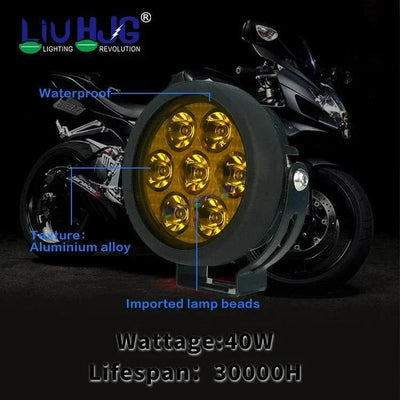 HJG New 7 LED 140W Foglight Foglamp with Yellow Cover 140W 7 LED HJG 140W 7 LED Car Accessories Led Headlights Lights Led Fog Lights For Motorcycle Lights, Set of 2 with Wiring Harness Kit - Biker.Store - www.biker.store