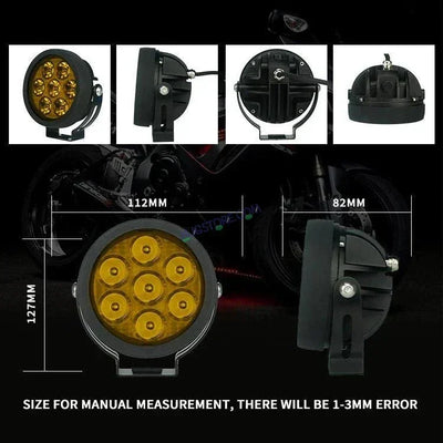 HJG New 7 LED 140W Foglight Foglamp with Yellow Cover 140W 7 LED HJG 140W 7 LED Car Accessories Led Headlights Lights Led Fog Lights For Motorcycle Lights, Set of 2 with Wiring Harness Kit - Biker.Store - www.biker.store