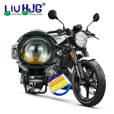 HJG New Model Alien Projector LED Fog Light Dual Shot 12,000 Lumens Super Bright Fog Light For Bike/Car/Thar/Jeep ( Cool White/Yellow with Red DRL, 6000 Lumens each * 2 = 12,000 Lumens Total ) - Pack of 2 - Biker.Store - www.biker.store
