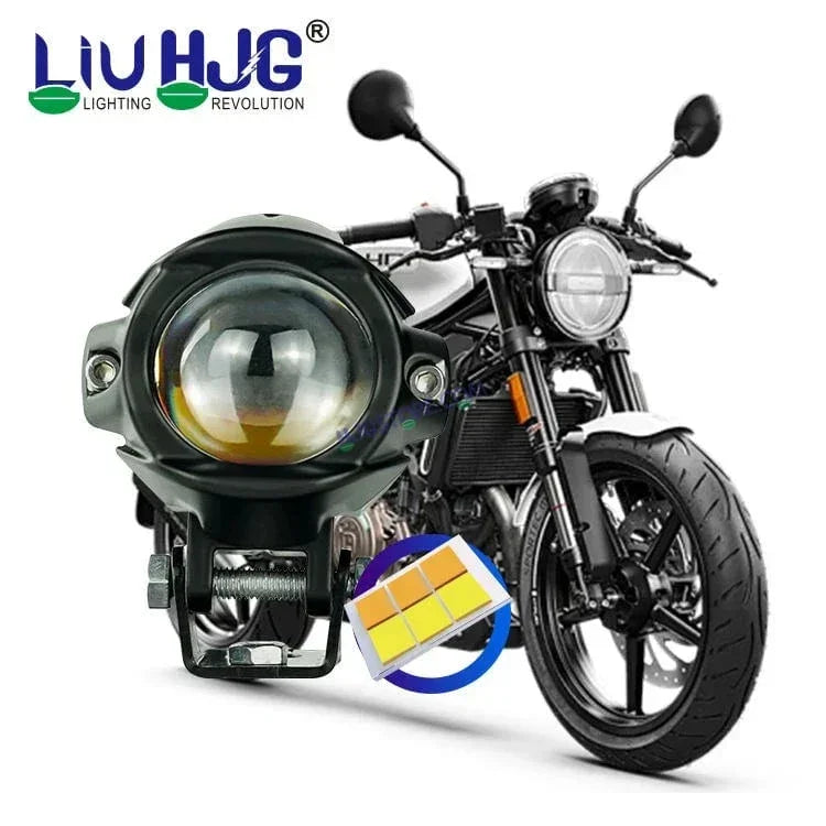 HJG New Model Alien Projector LED Fog Light Dual Shot 12,000 Lumens Super Bright Fog Light For Bike/Car/Thar/Jeep ( Cool White/Yellow with Red DRL, 6000 Lumens each * 2 = 12,000 Lumens Total ) - Pack of 2 - Biker.Store - www.biker.store
