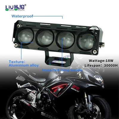HJG 4 Lens Without Fan NEW MEGA DRIVE Fog Light 60W For Bike/Car/Thar/Jeep ( Cool White, Yellow, Warm White, Red DRL, Flash ) - Pack of 2 Future Eyes 4 Lens with Red DRL HJG - Biker.Store - www.biker.store