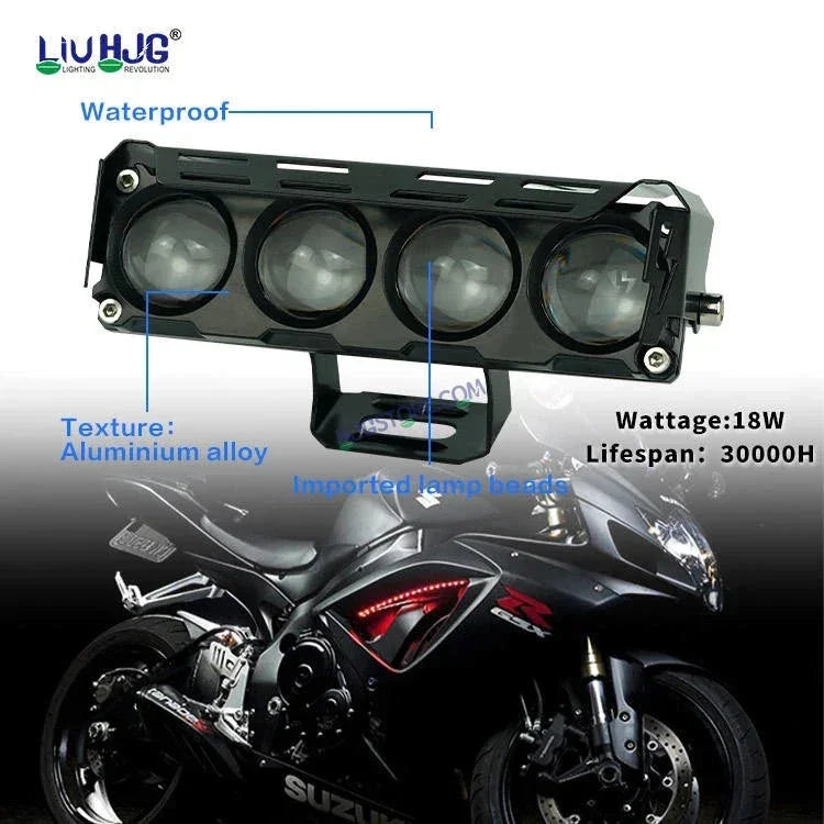 HJG 4 Lens Without Fan NEW MEGA DRIVE Fog Light 60W For Bike/Car/Thar/Jeep ( Cool White, Yellow, Warm White, Red DRL, Flash ) - Pack of 2 Future Eyes 4 Lens with Red DRL HJG - Biker.Store - www.biker.store