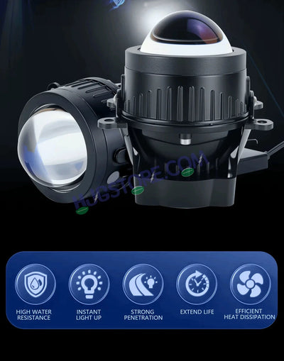 HJG 3-Inch Car Tri-Color LED Projector H-J162 Fog Lamp 2Pcs | 86W 8600LM/Pair | Direct Fit H8/H9/H11/H16 Socket | DC 12V-80V | 3200K-6500K White, Yellow, Warm White Hi/Lo | Premium Waterproof Driving Light For Car & SUV | LIU HJG H-J162 3 Inch Foglamp - Biker.Store - www.biker.store