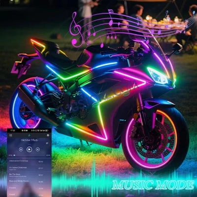 HJG 6Pcs Motorcycle Ambient Lighting Kit, Smart Mobile App Controlled RGB LED Underglow Strips (12V) | Waterproof & All Weather Proof | Flexible, Bendable & Can Be Cut Anywhere for Custom Fit | Multi-Color Accent Glow for All Bikes LIU HJG Ambient Light - Biker.Store - www.biker.store
