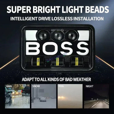 HJG Boss Headlight Assembly Square 12v 45w 4x6" 5x7" Inch Led Headlights For Jeep, Splendor 231224 - Biker.Store - www.biker.store