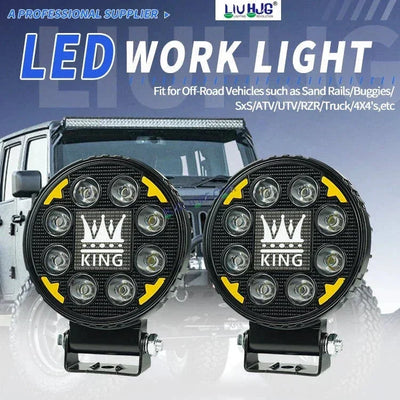 HJG 8 LED New Model KING Fog Light 60W LIU HJG Round Fog Light with DRL For Universal For Bike Universal For Car (Set of 2) 60W HJG KING Round Foglight with Red DRL, Flash Mode - Biker.Store - www.biker.store