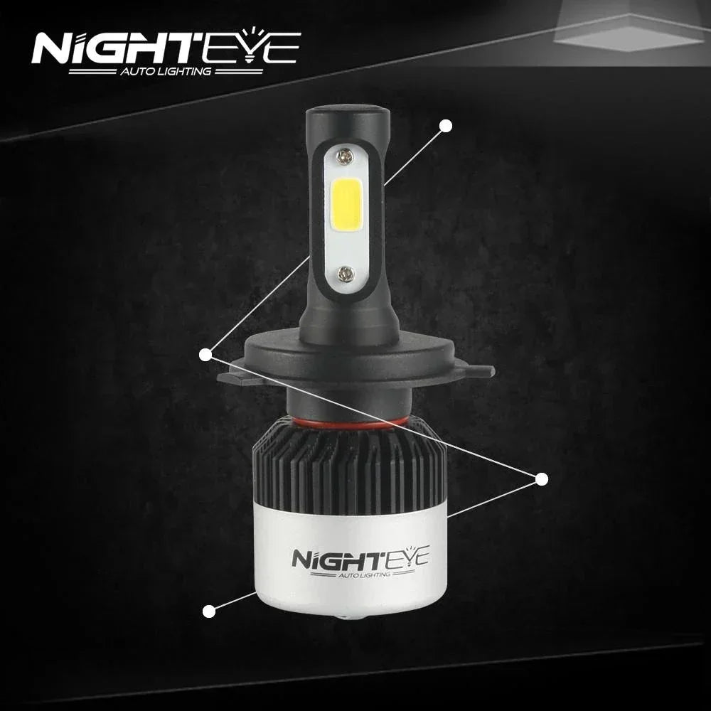 NightEye Genuine H4 Hi/Lo 9000LM 6500K 72 W LED Automotive Headlight Bulbs Auto Conversion Driving Lamp (Cool White light) (H4) - Biker.Store - www.biker.store