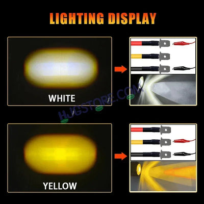 HJG Mini Laser Cannon Foglight 300 Meters Laser Focus Projector Fog Projector Lens with 300 Meters Projection Distance 80W Foglight Ultra Wide Dual Intensity LED Fog Lights White/Yellow Universal For All Cars & Bikes LIU HJG Mini Laser Cannon Foglight 2pc - Biker.Store - www.biker.store