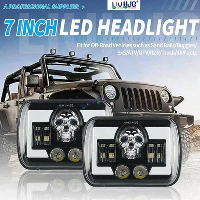 HJG Skull Lens Headlight Assembly Square 12v 45w 4x6" 5x7" Inch Led Headlights For Jeep, Splendor Headlight Assembly HJG 231198 - Biker.Store - www.biker.store