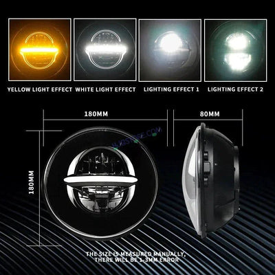 HJG 7 Inch Minus LED Headlight Assembly Halo Lights Dual Color Yellow White 7 Inch Round Motorcycle Lights For Jeeps Universal Car Compatible with Royal Enfield, Jeep & Harley Davidson Minus Line Without Ring - Biker.Store - www.biker.store