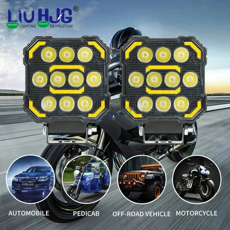 HJG 11 LED New Model Fog Light 60W LIU HJG Square Fog Light with DRL For Universal For Bike Universal For Car (Set of 2) 60W HJG - Biker.Store - www.biker.store