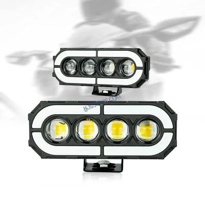 HJG 4 Lens with RGB Ring DRL 4 Projector Lens 2pc Foglight with RGB Ring 4 LED Projector Fog 120W with RGB DRL Foglight Ultra Wide Dual Intensity LED Fog Lights White/Yellow/RGB DRL Projector (120W) Universal For All Cars & Bikes LIU HJG 4 Lens RGB Ring - Biker.Store - www.biker.store