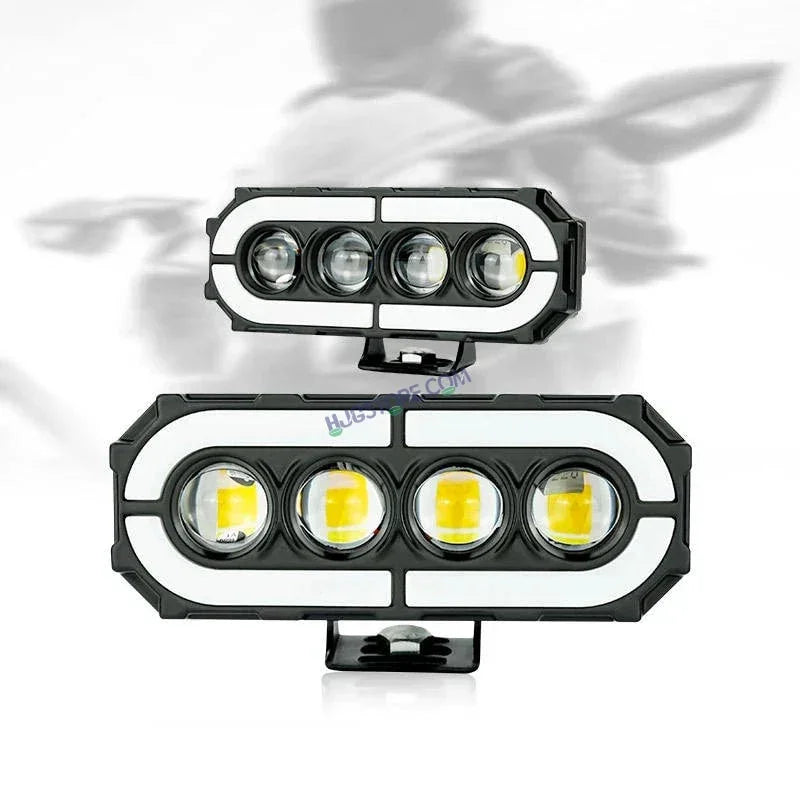 HJG 4 Lens with RGB Ring DRL 4 Projector Lens 2pc Foglight with RGB Ring 4 LED Projector Fog 120W with RGB DRL Foglight Ultra Wide Dual Intensity LED Fog Lights White/Yellow/RGB DRL Projector (120W) Universal For All Cars & Bikes LIU HJG 4 Lens RGB Ring - Biker.Store - www.biker.store