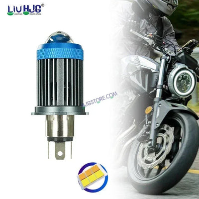 HJG H4 Lens Headlight Bulb with Cooling Fan New Model White Yellow LED Headlight Bulb H4 For All Motorcycles (Low and High Beam Bulbs (White/Yellow) White Yellow 40W Lens) LIU HJG H4 Lens Headlight with Cooling Fan - Type H4 - Biker.Store - www.biker.store