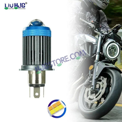 HJG H4 Lens New Mini Jet LED Rocket New Model White Yellow LED Headlight Bulb H4 For All Motorcycles (Low and High Beam Bulbs (White/Yellow) Long Range Focused Hi/Lo Beam White Yellow 50W Lens) - 12V DC Hi/Lo Type H4 Lens Mini Jet Rocket H4 - Biker.Store - www.biker.store
