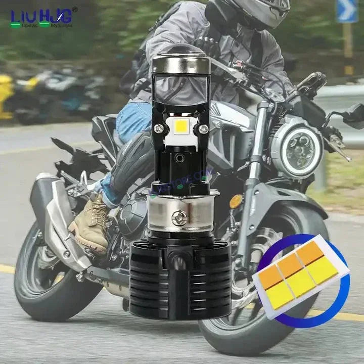 HJG Y6 Slim Projector Lens H4 LED Bulb 50W HJG Y6 Projector Light Lamp H4 LED Mini Projector Lens with Fan for Bike Bulb 5000LM Conversion Kit Hi/Lo Beam Headlight 12V/24V for Motorcycle, Set of 1, White - Biker.Store - www.biker.store