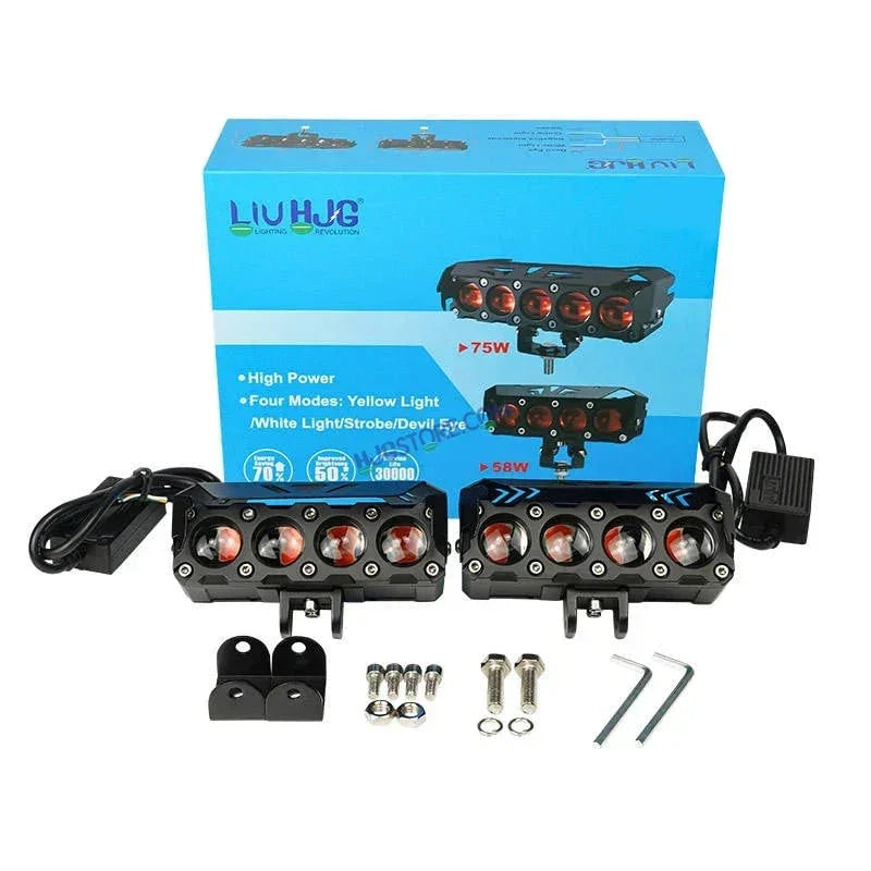 HJG Future Eyes 4 Lens 120W 4 Lens MEGA DRIVE Fog Light For Bike/Car/Thar/Jeep ( Cool White, 60W each * 2 = 120W Total ) - Pack of 2 Future Eyes 4 Lens - Biker.Store - www.biker.store