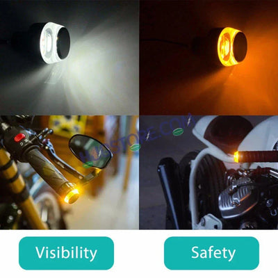HJG Handle Light White/Yellow Motorcycle Handlebar Light White Yellow Bike Turn Signals Waterproof Flexible Blinker Bright LED Handlebar Light Universal For All Bike Models Motorcycle Handle Light LIU HJG Handle Light, Universal for All Bikes, Pack of 2 - Biker.Store - www.biker.store