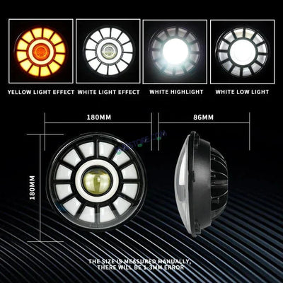 HJG 7 Inch Chakri Multi Color LED Headlight Chakra Headlight Assembly for Thar Royal Enfield | 75-120W CREE/Osram LED Chip Multi color Compatible with Royal Enfield, Jeep, Thar, Gypsy - Biker.Store - www.biker.store