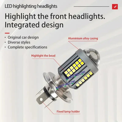 HJG H4 Lens New Model White Yellow LED Headlight Bulb H4 For All Motorcycles (Low and High Beam Bulbs (White) White Yellow 50W Lens) - Type H4 - Biker.Store - www.biker.store
