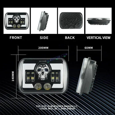 HJG Skull Lens Headlight Assembly Square 12v 45w 4x6" 5x7" Inch Led Headlights For Jeep, Splendor Headlight Assembly HJG 231198 - Biker.Store - www.biker.store