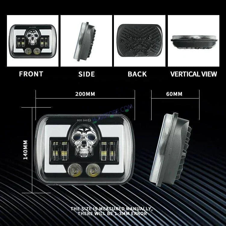 HJG Skull Lens Headlight Assembly Square 12v 45w 4x6" 5x7" Inch Led Headlights For Jeep, Splendor Headlight Assembly HJG 231198 - Biker.Store - www.biker.store