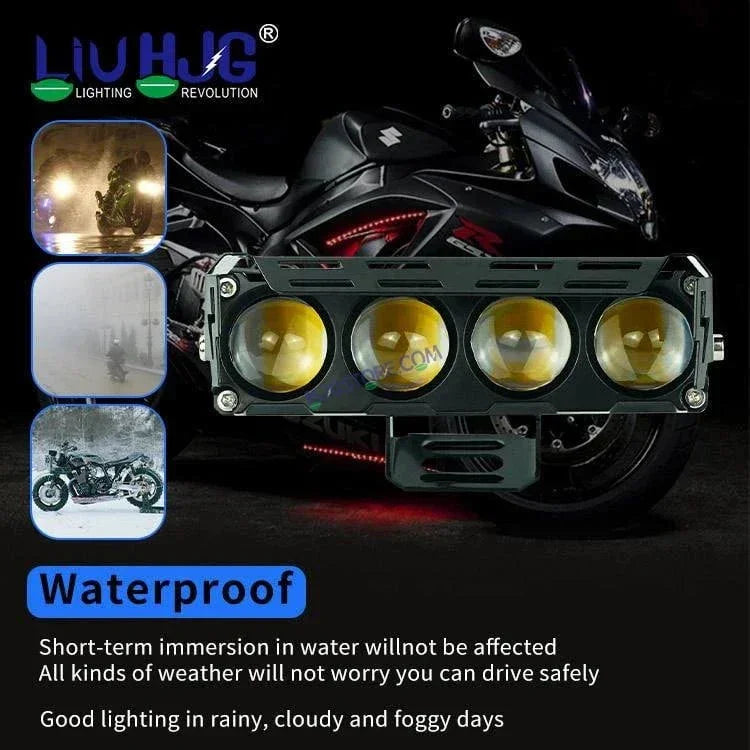 HJG Future Eyes 4 Lens 120W 4 Lens MEGA DRIVE Fog Light For Bike/Car/Thar/Jeep ( Cool White, 60W each * 2 = 120W Total ) - Pack of 2 Future Eyes 4 Lens - Biker.Store - www.biker.store