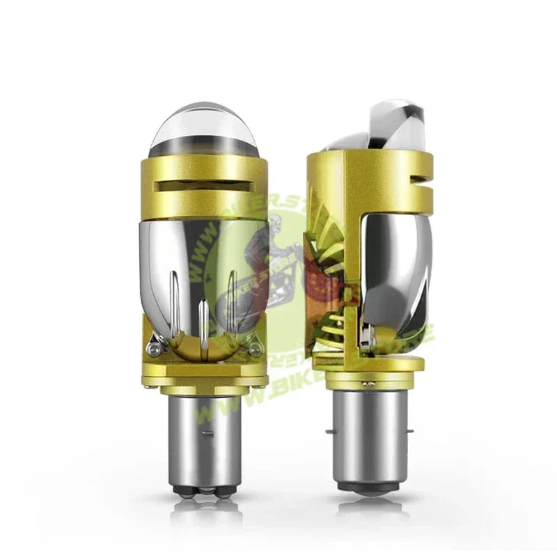 RTD LED Projector Headlight Bulb, H4 Dual Lens Design, High/Low Beam, (set of 1), Gold And Red Dual Projector LED H4 High Power 45W 4500LM H4 LED Perfect Light Beam High Low Beam 9-60V for car & motorcycle - Biker.Store - www.biker.store