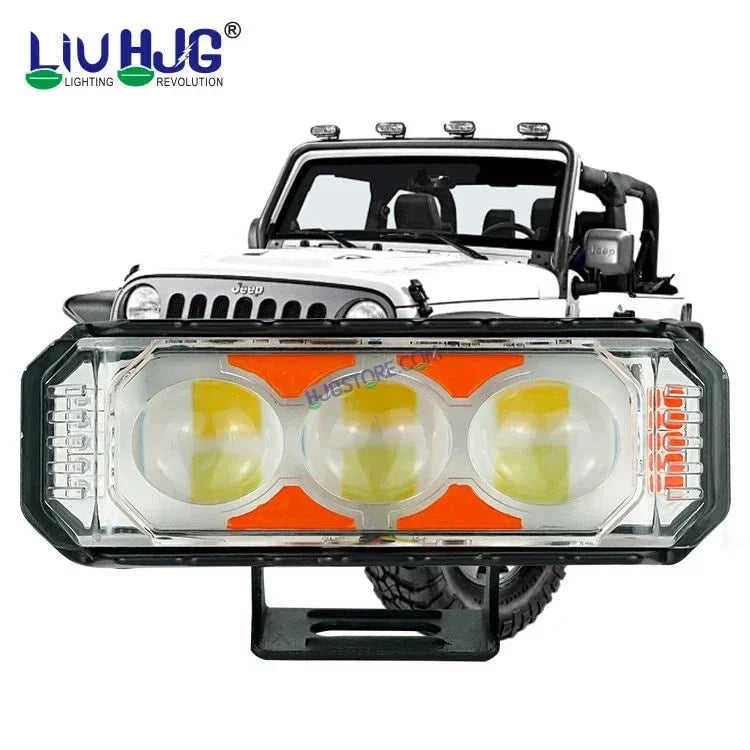 HJG 3 LED Light Bar Projector Foglight 2pc with Red Blue Flash Strobe Fog Light for Bikes and Cars High Power, Heavy clamp and Strong aluminum. (3 LED Fog Light Bar Single) White/Yellow, Red Blue Strobe Flash, Pack of 2 - Biker.Store - www.biker.store