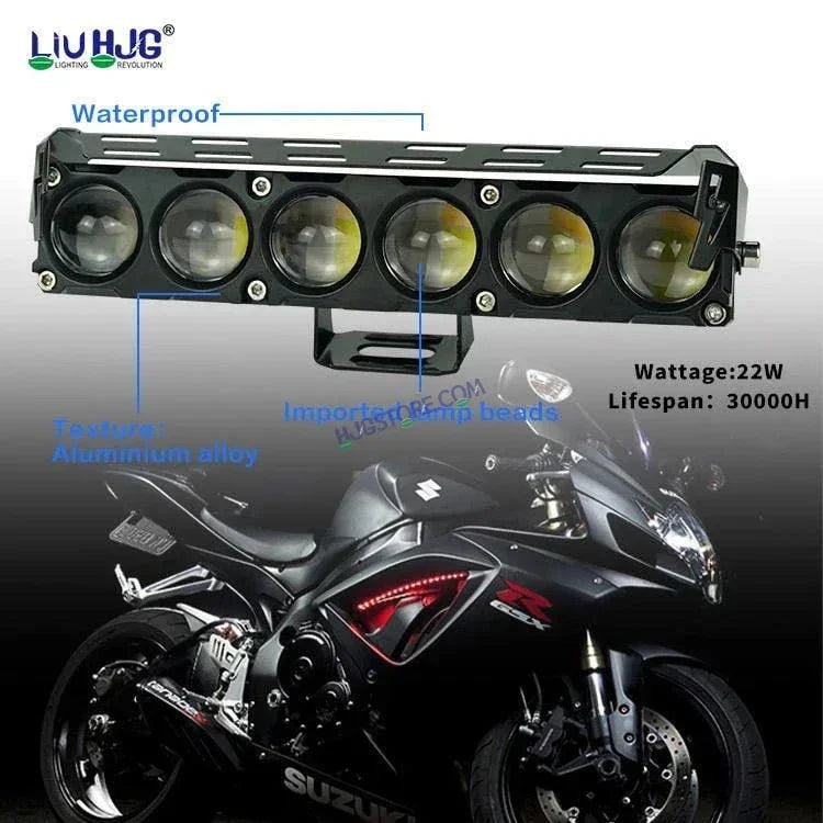 HJG Future Eyes 6 Lens 100W Without Fan 6 Lens NEW MEGA DRIVE Fog Light For Bike/Car/Thar/Jeep ( Cool White, 50W each * 2 = 100W Total ) - Pack of 2 Future Eyes 6 Lens with Red DRL HJG 6 Lens Cooling Fin Red/White/Yellow/Warm White/Flash Foglight - Biker.Store - www.biker.store