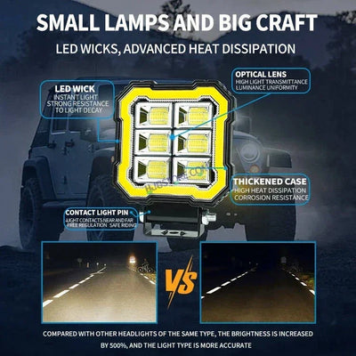 HJG 6 LED New Model Square Fog Light 60W LIU HJG Square Fog Light with Red DRL For Universal For Bike Universal For Car (Set of 2) 60W HJG Square Foglight with Red DRL, Flash Mode - Biker.Store - www.biker.store