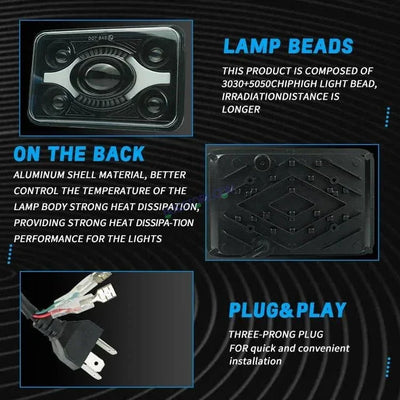 HJG DOT Approved High Beam LED Headlamp High Brightness 4x6 Inch Rectangular LED Headlight 231214 HJG - Biker.Store - www.biker.store