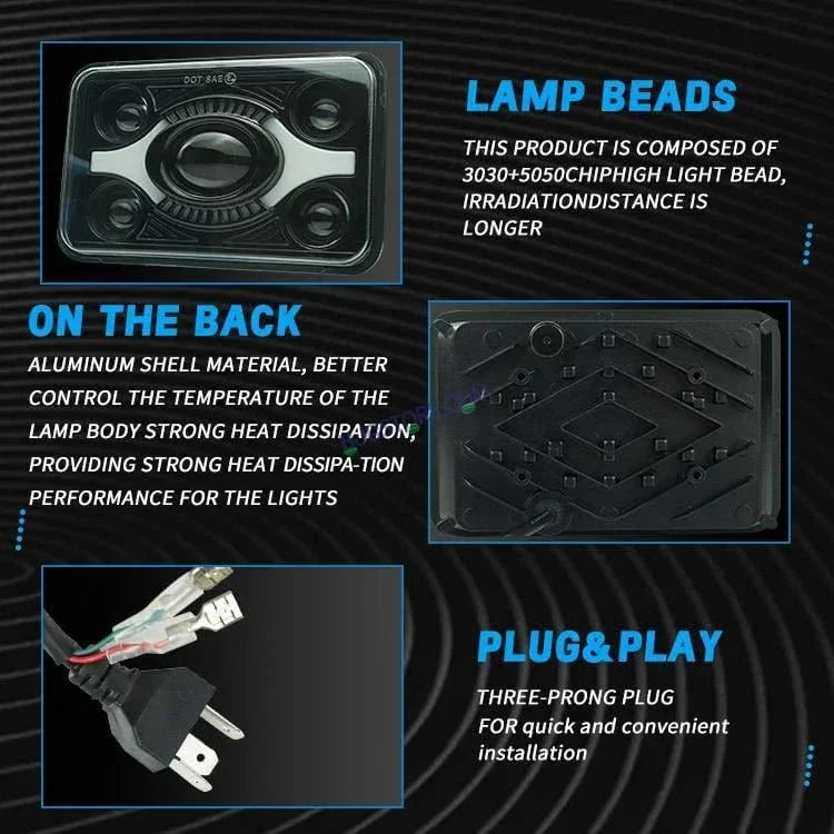 HJG DOT Approved High Beam LED Headlamp High Brightness 4x6 Inch Rectangular LED Headlight 231214 HJG - Biker.Store - www.biker.store